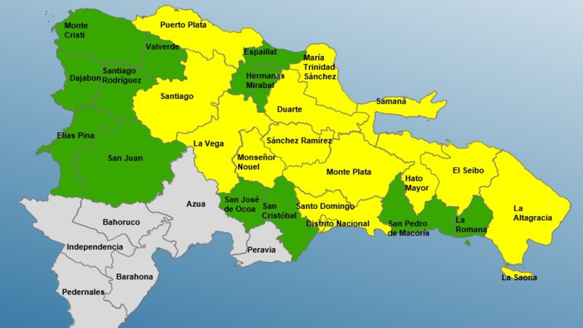 COE mantiene 14 provincias en alerta amarilla y 12 en verde
